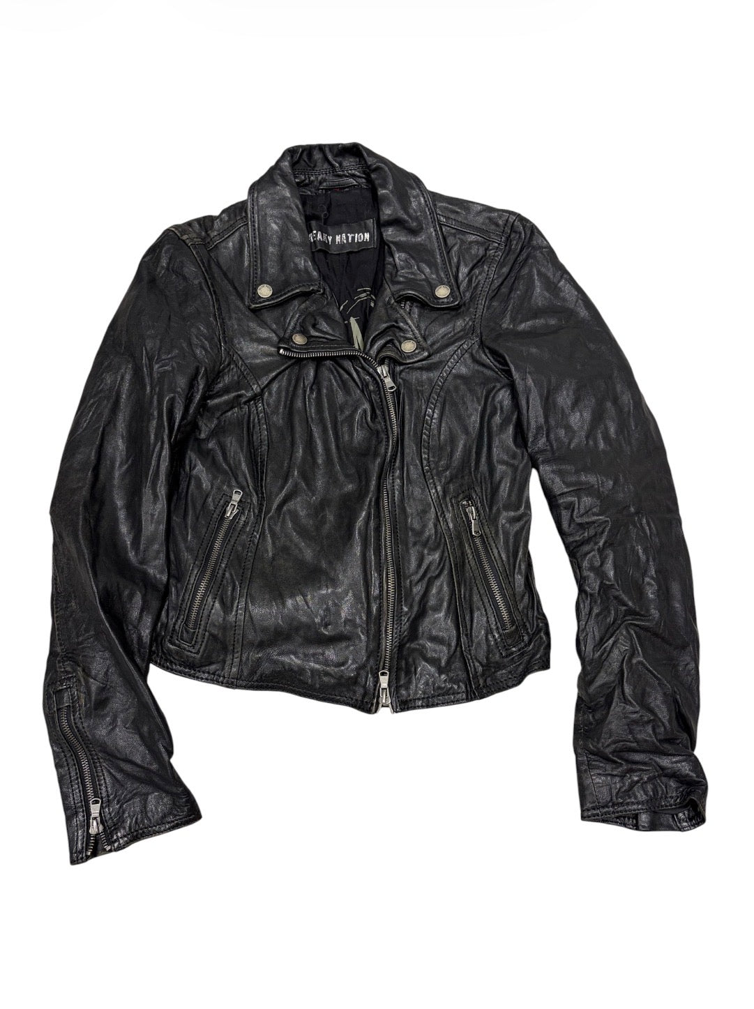 Freaky Nation Fitted Leather Biker Jacket #13325