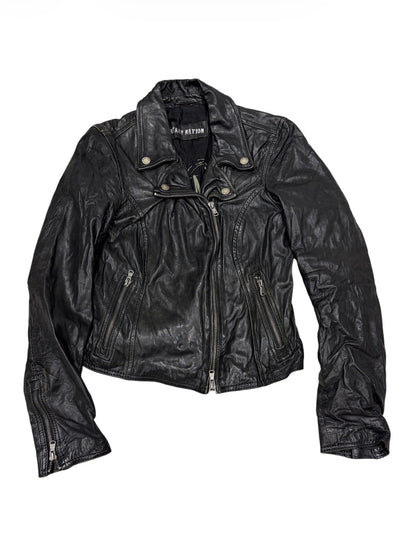Freaky Nation Fitted Leather Biker Jacket #13325