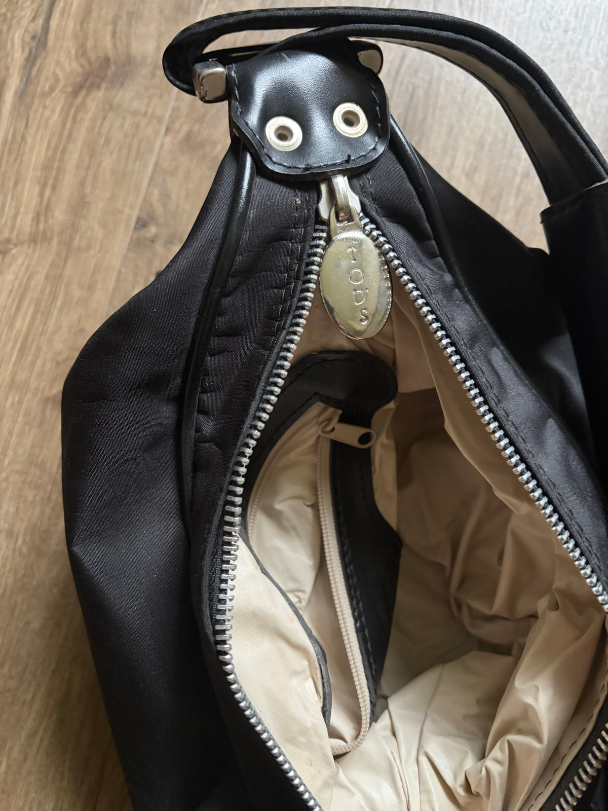 Tod’s Black Nylon Shoulder Bag with Leather Trim #13564