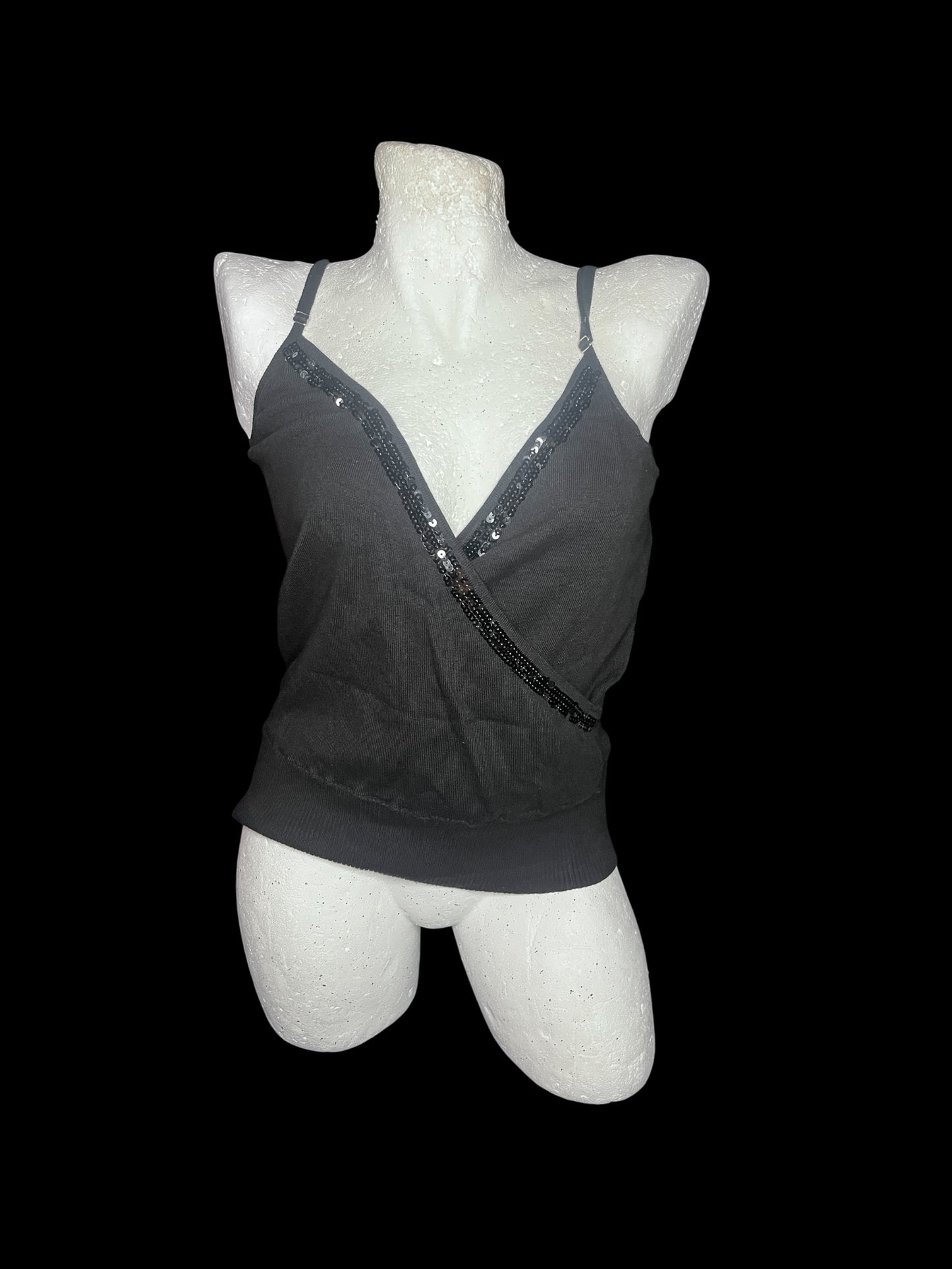 Y2K Black Sequin Trim Cami Top #9743