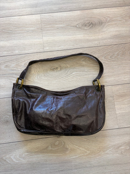 Dark Brown Shoulder Bag with Brass Hardware #13627