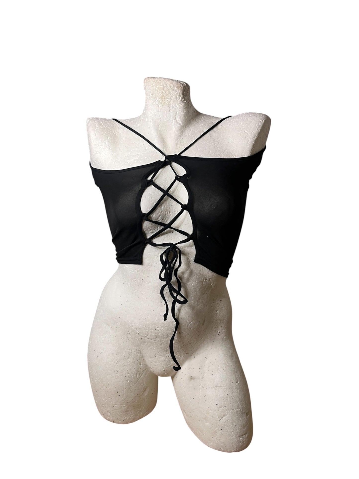 Black Off-Shoulder Lace-Up Back Crop Top #11601