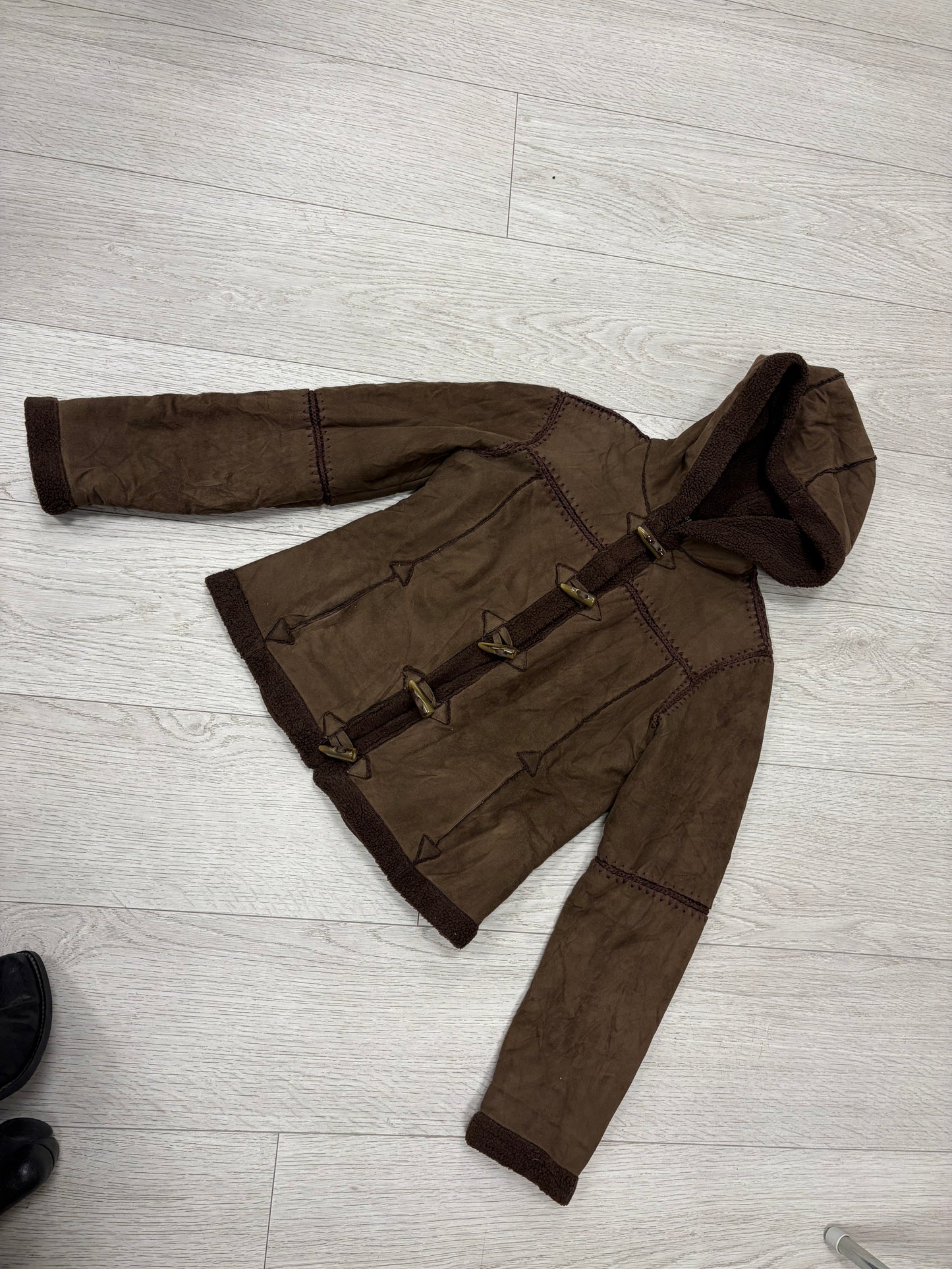 Vintage Morgan Hooded Faux Shearling Jacket #13340