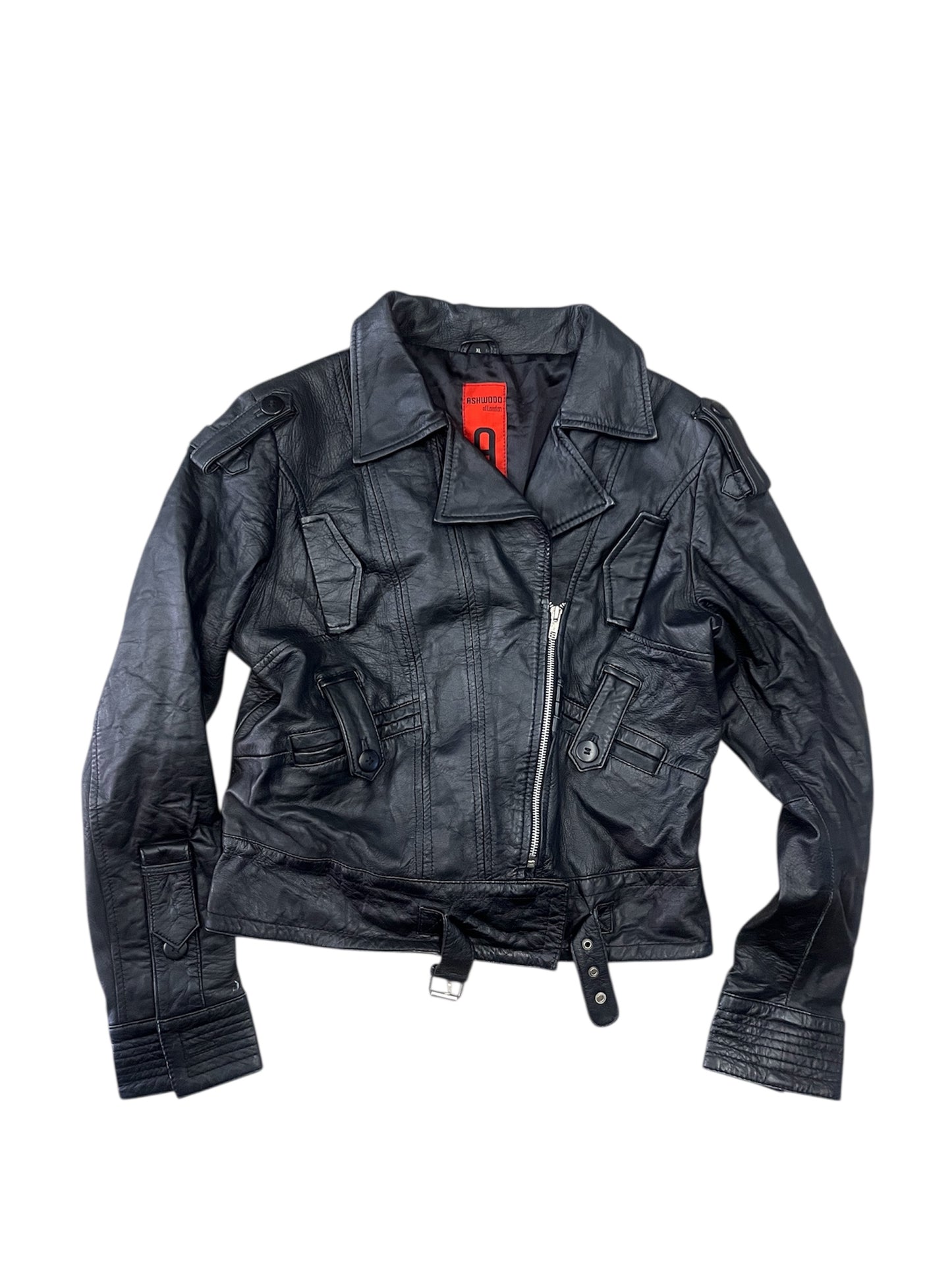 Black leather biker jacket #11383
