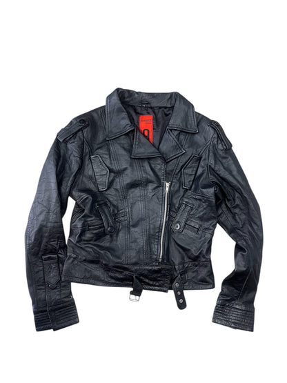 Black leather biker jacket #11383