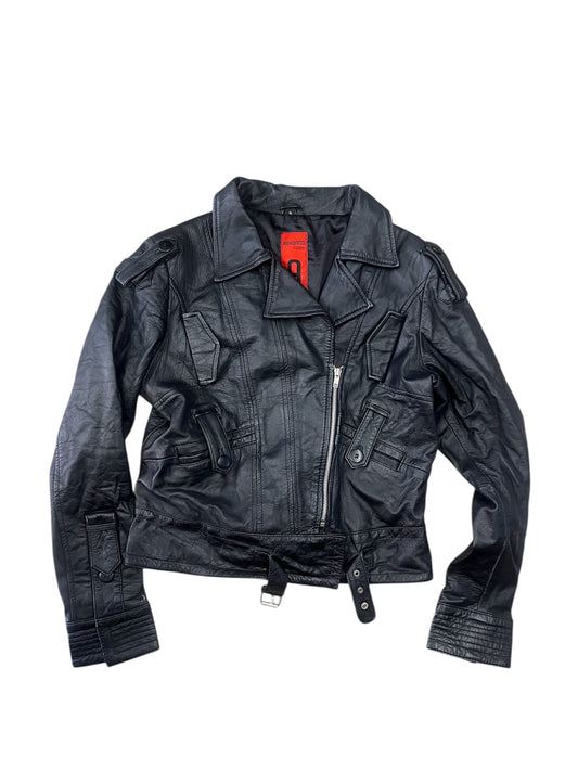 Black leather biker jacket #11383
