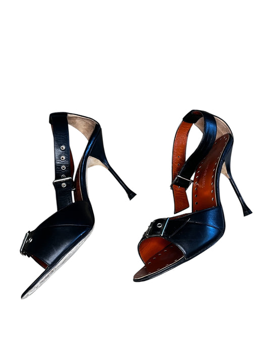 Manolo Blahnik 90s Black & Blue Leather Stiletto Sandals #9616