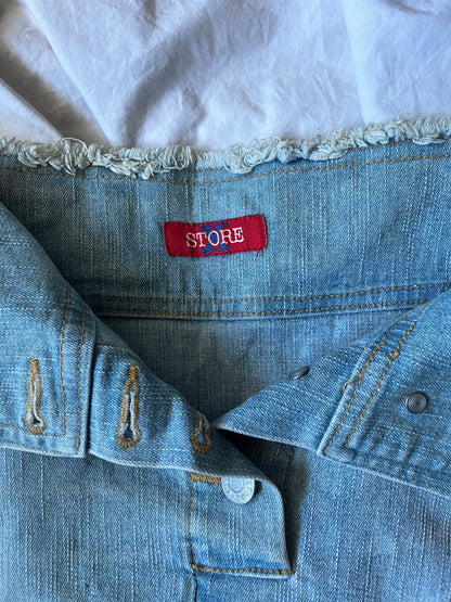 Light Denim Patchwork Cotton Skirt S-M #3506