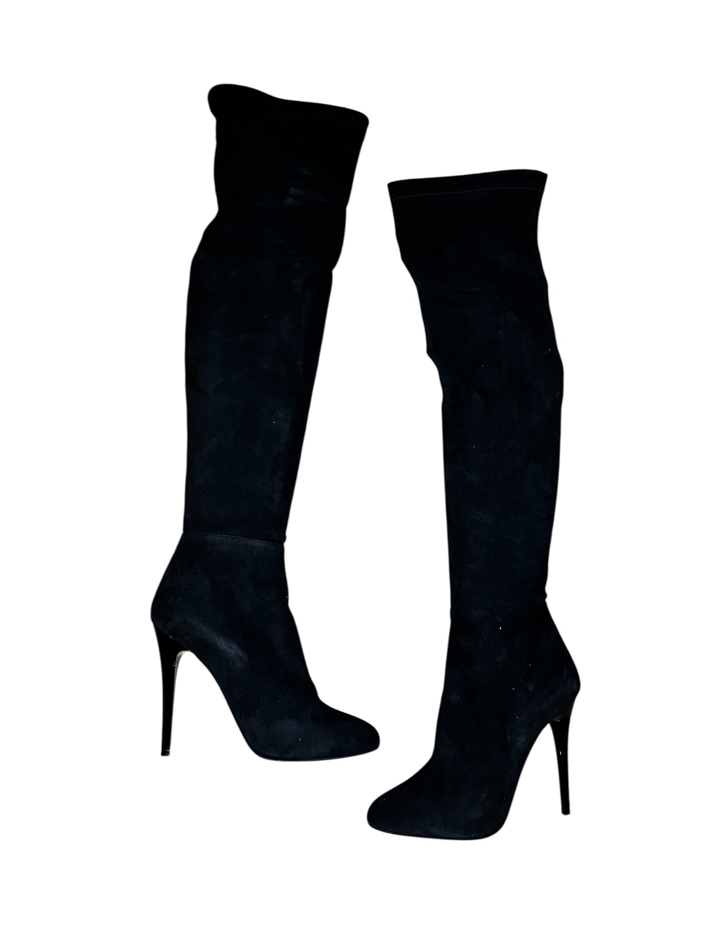 Jimmy Choo Black Suede Knee-High Stiletto Boots – Size 38.5 #9624
