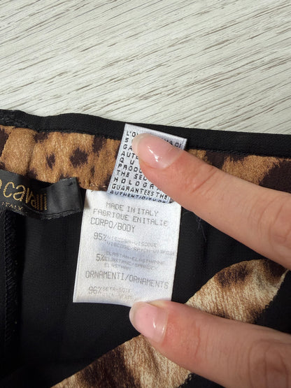 Roberto Cavalli Y2K Leopard-Trim Asymmetric Skirt #13217