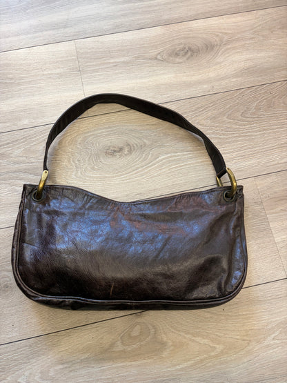Dark Brown Shoulder Bag with Brass Hardware #13627