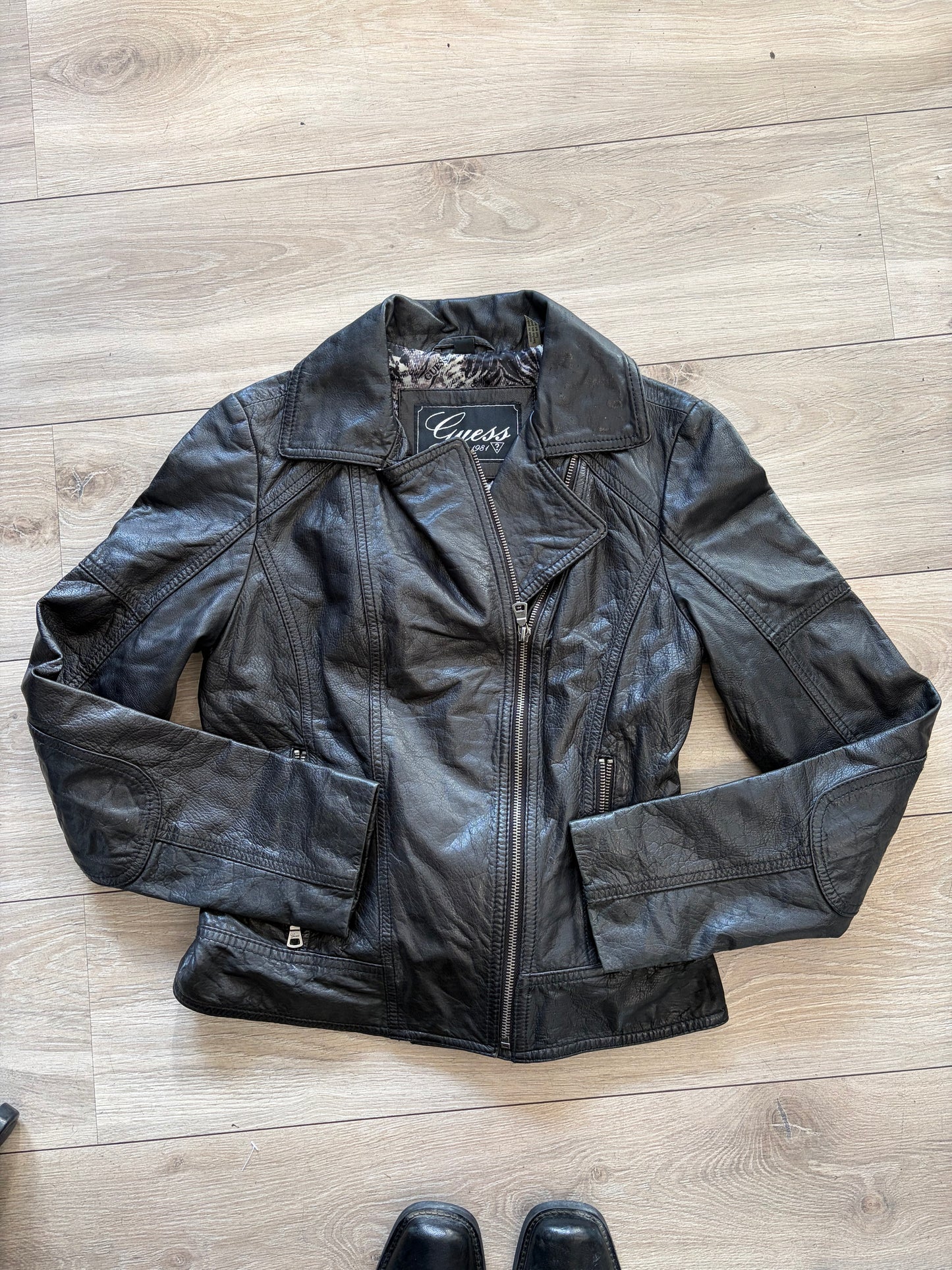 Guess Black Leather Biker Jacket #13253