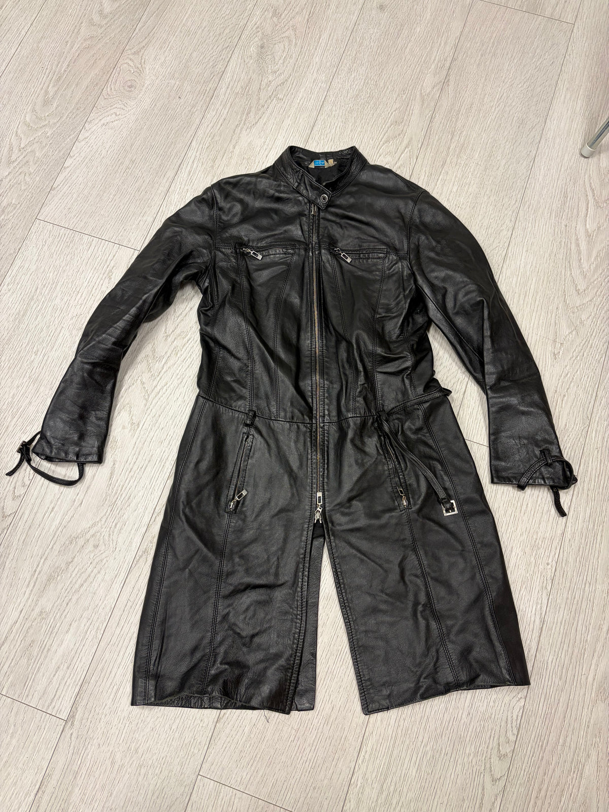 Black Leather Zip-Detail Coat #13334
