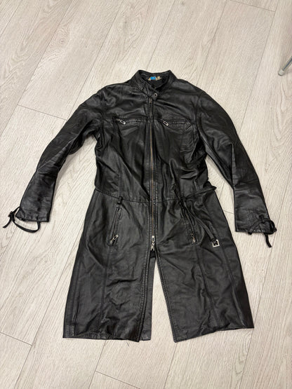 Black Leather Zip-Detail Coat #13334