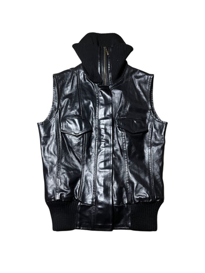 Black Leather High Neck Vest #12030