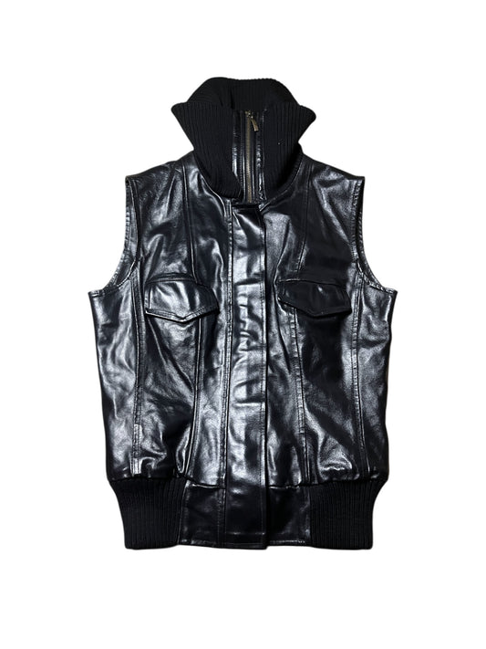 Black Leather High Neck Vest #12030