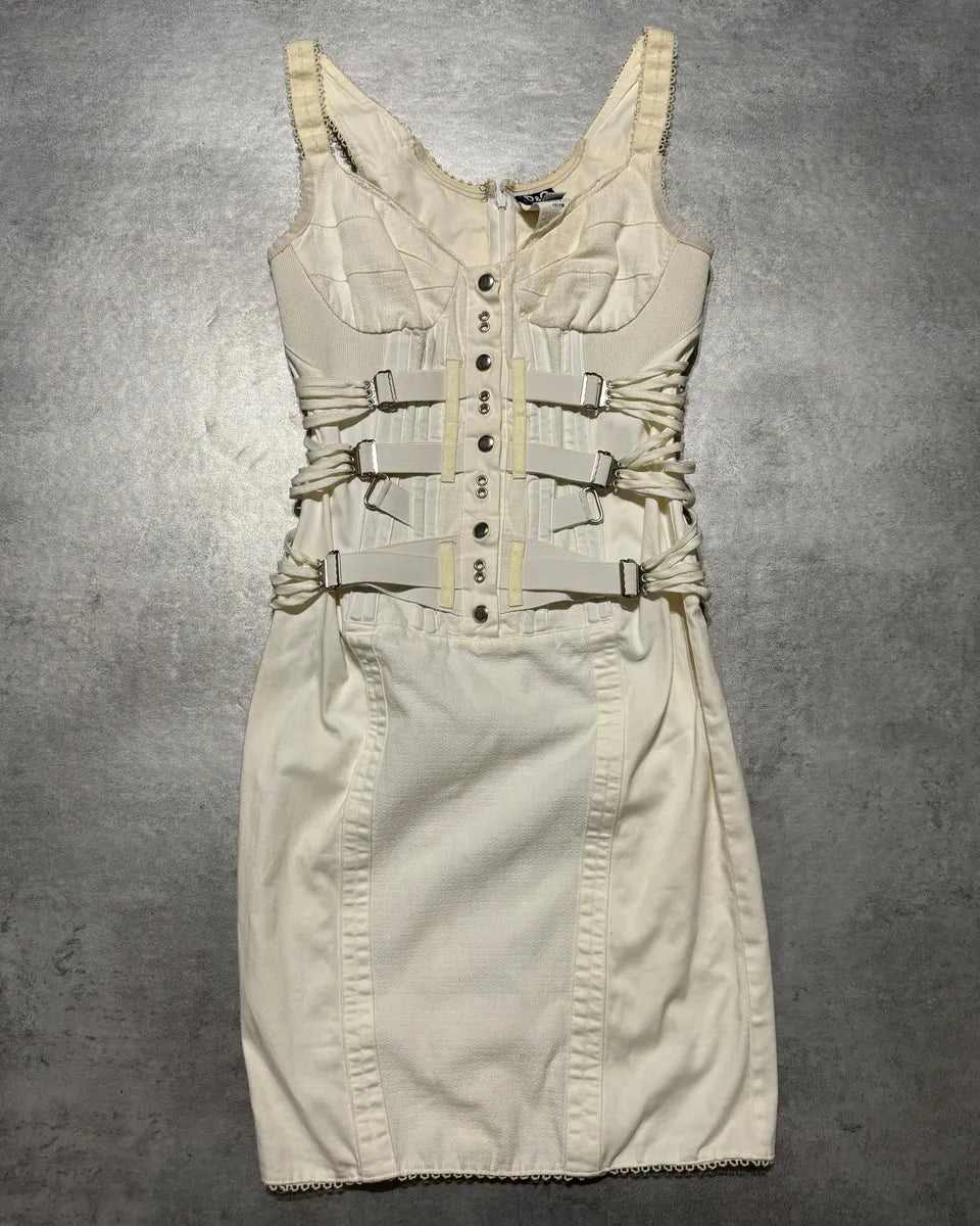 Dolce & Gabbana D&G Spring/Summer 2004 White Bondage Dress (Size S) #13772