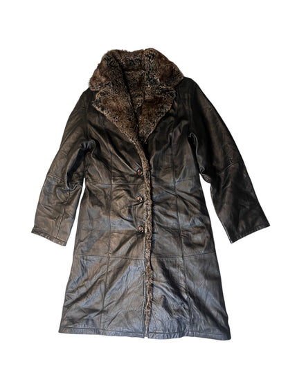 Leather Coat with Faux Fur Collar #11306