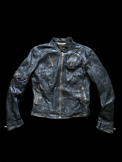 Souvenir Clubbing Distressed Black Leather Moto Jacket #13549