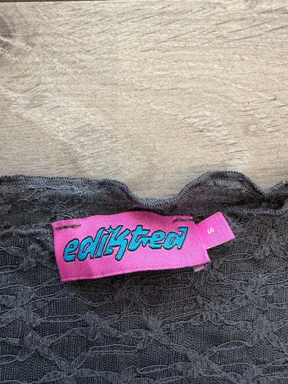 2000s Eally Tired Grey Floral Mesh Top #13263