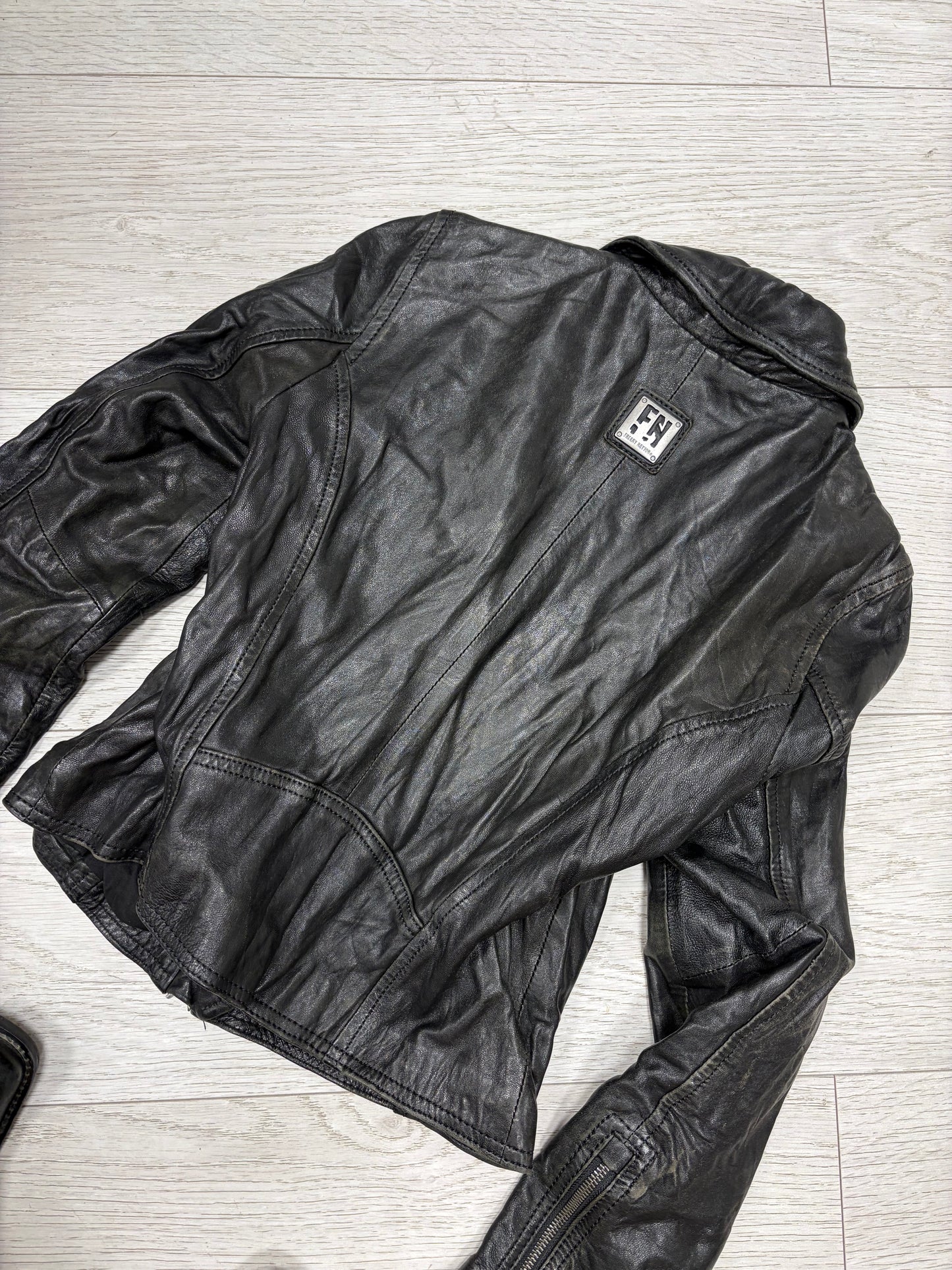 Freaky Nation Fitted Leather Biker Jacket #13325