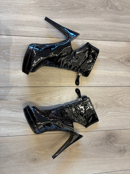 Stuart Weitzman Black Patent Peep-Toe Ankle Boots #13632