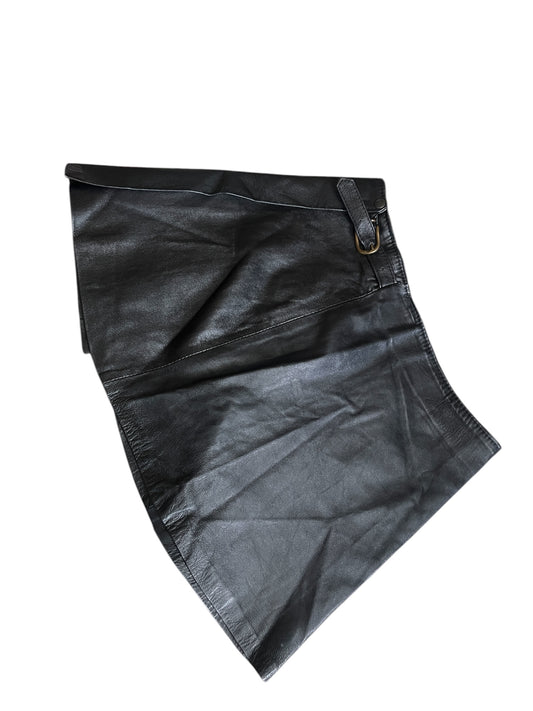 Black Asymmetric Leather Mini Skirt – Belted Detail #12166