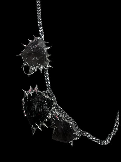 Triple Obsidian Spike Collar #10769