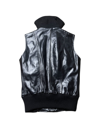 Black Leather High Neck Vest #12030