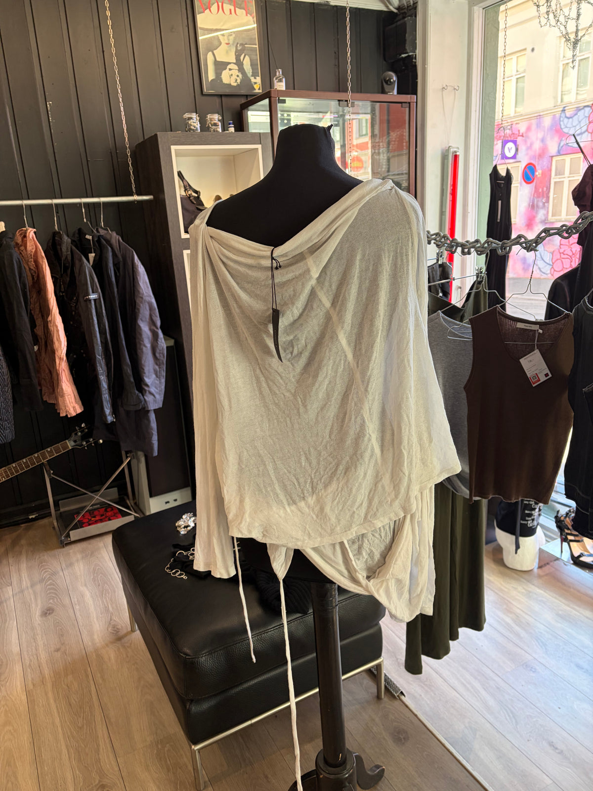 Studio Z Ivory Asymmetric Draped Tie Top #13628