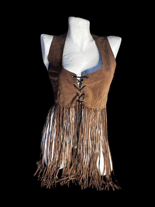 Brown Suede Leather Fringed Vest #5696