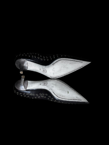 Stud Italian Leather Kitten Heels 39 #7846