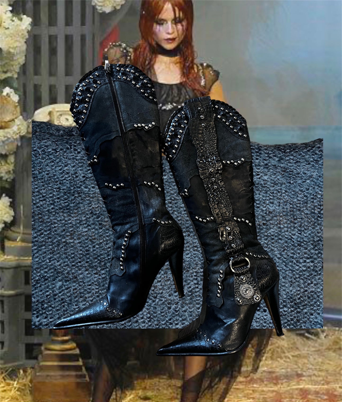 Italian leather Unique Vintage Boots Pointed Toe Cowboy look 38