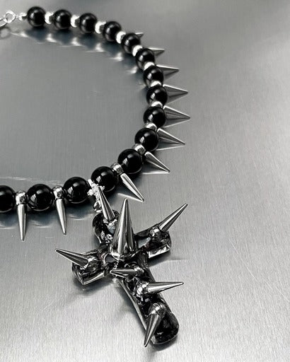 Spiked-black-cross necklace 666999 #2989