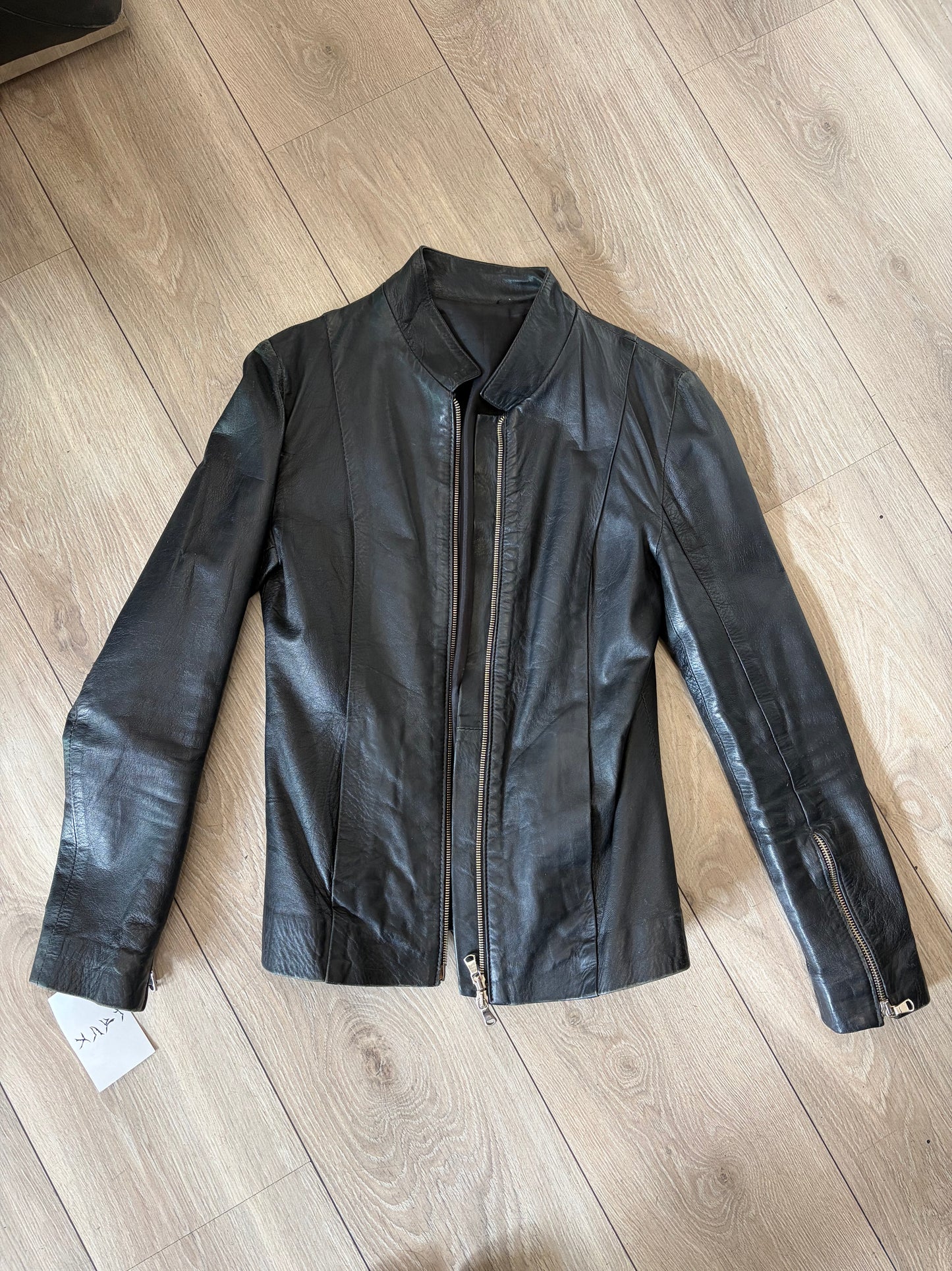 Vintage Italian Black Leather Zip Jacket #11993