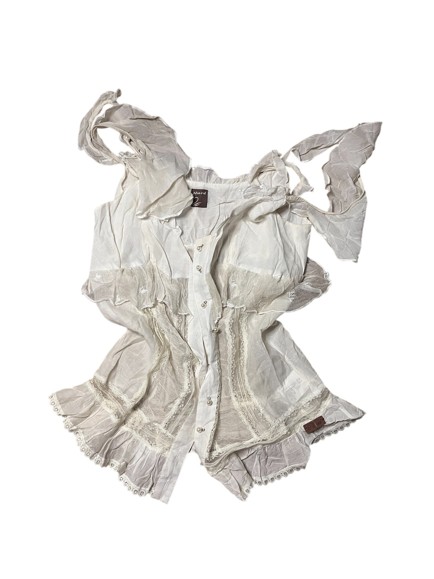 PHARD Silk sheer Lace Ruffle Blouse #12038