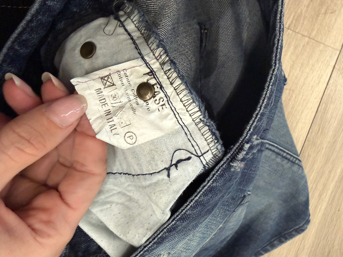 Please Distressed Denim Wrap Skirt #13319