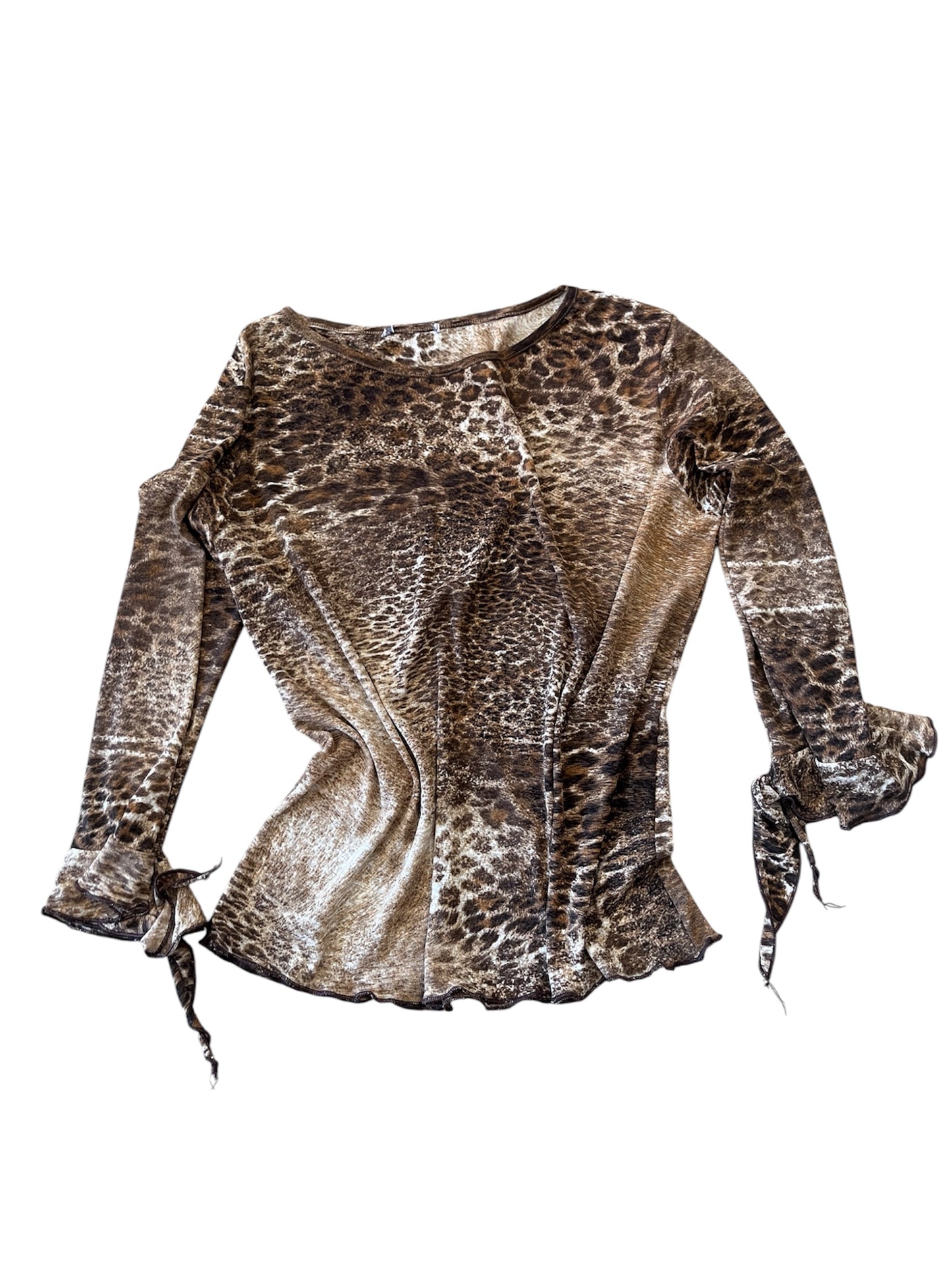 Leopard Mesh Tie Sleeve Top #12782