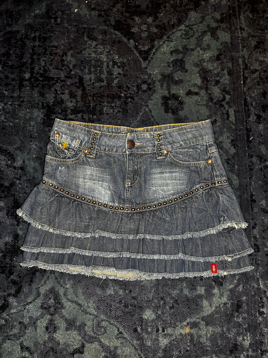 Denim ruffle-mini Skirt #9773