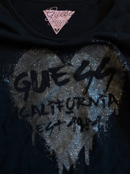 Y2k Guess Black Graphic Asymmetrical Longsleeve #13376