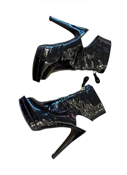 Stuart Weitzman Black Patent Peep-Toe Ankle Boots #13632
