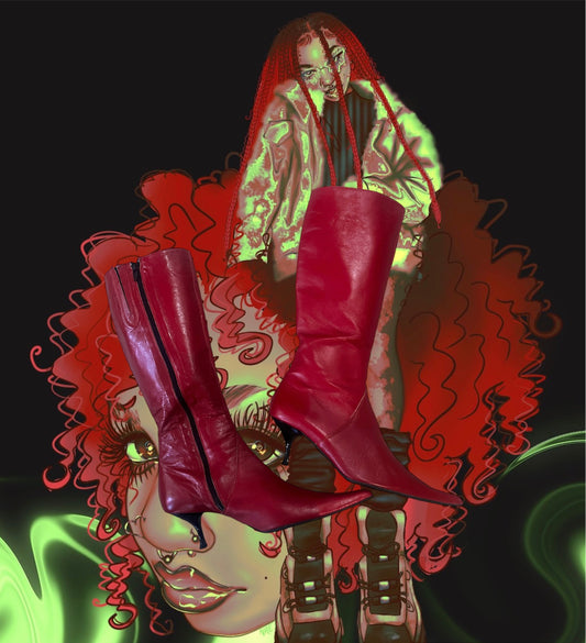 Deep Red Leather Boots 38 #3467