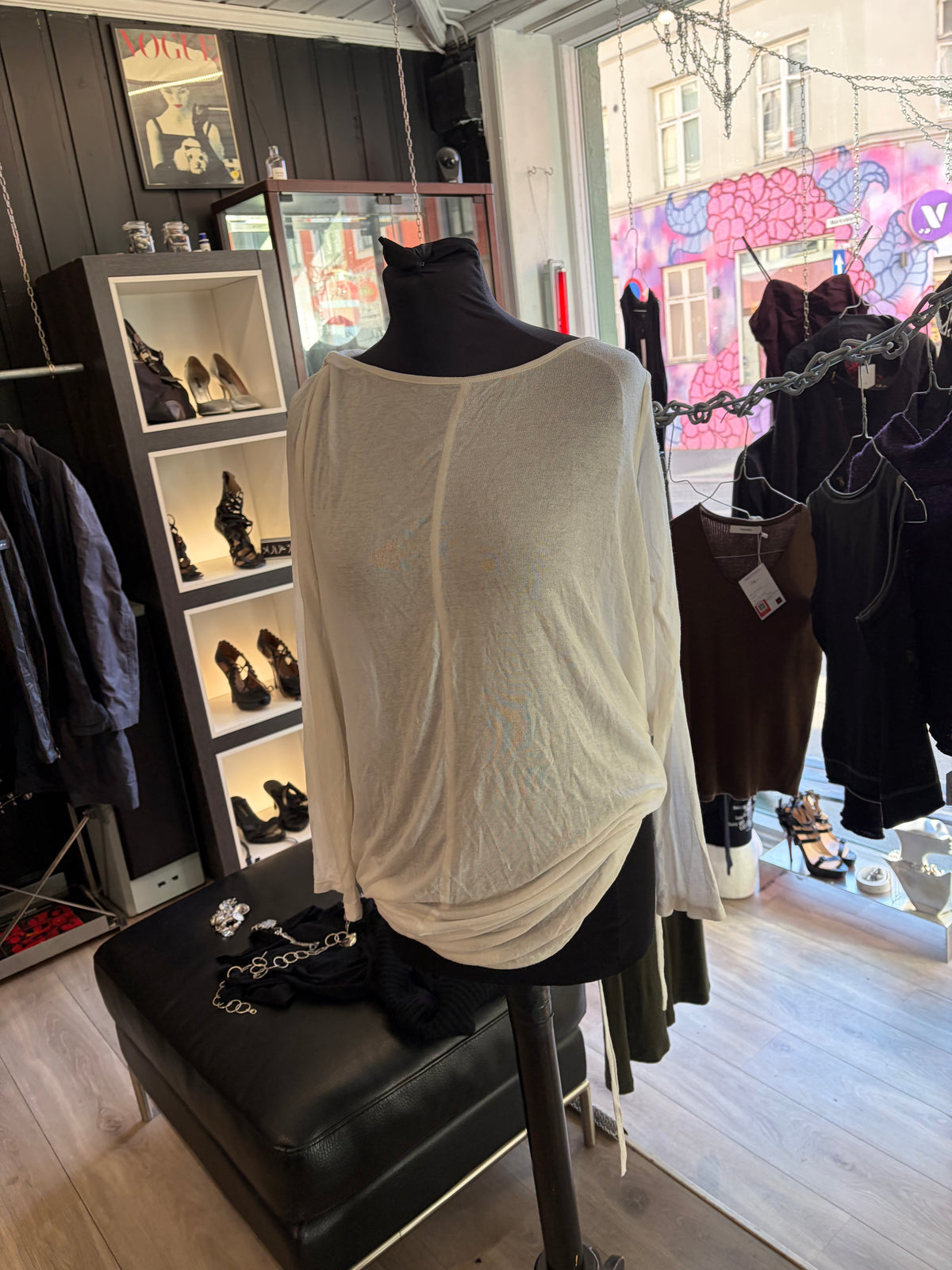 Studio Z Ivory Asymmetric Draped Tie Top #13628
