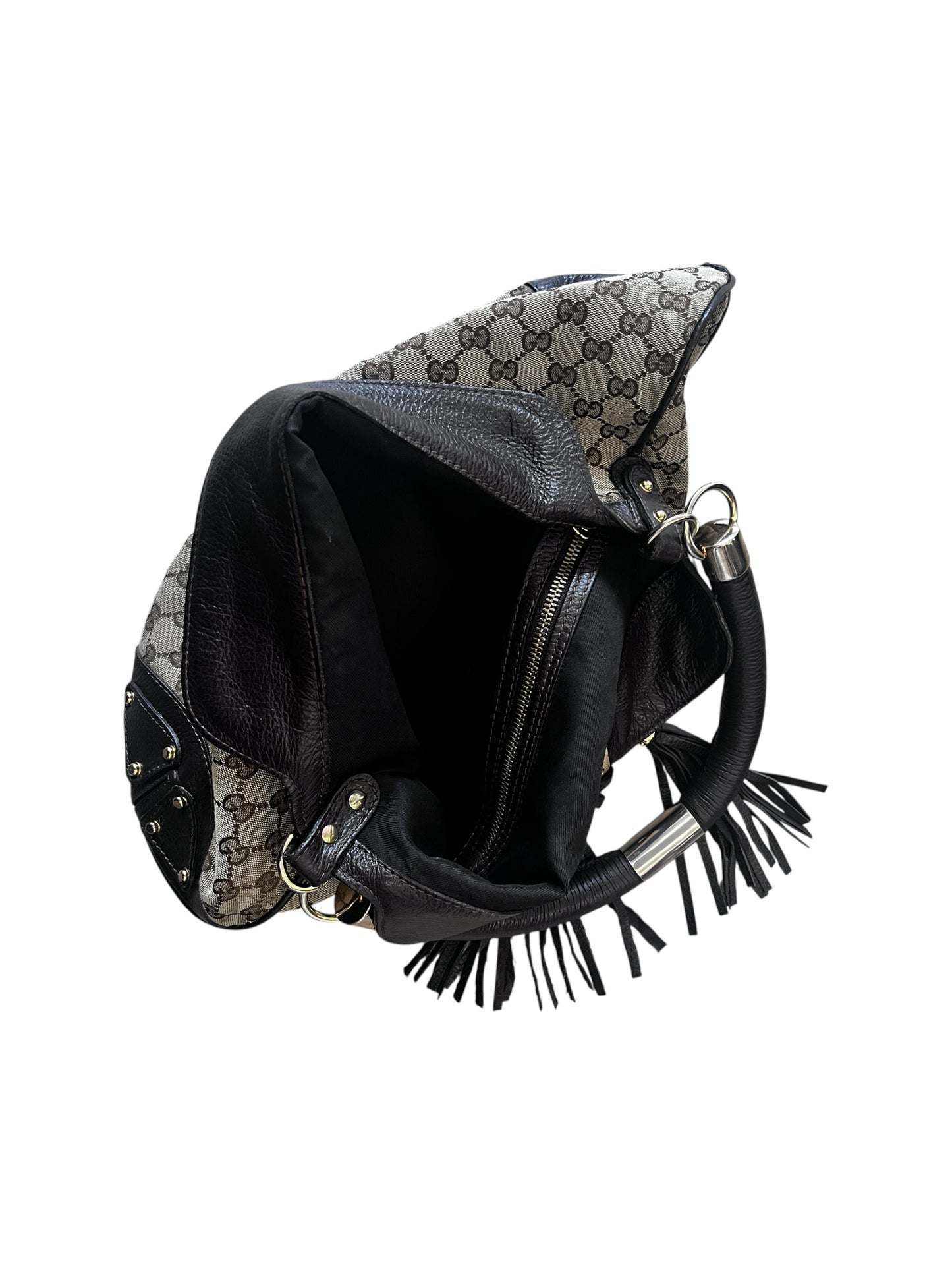 Gucci Medium Indy Top Handle Bag – GG Canvas & Black Leather #9250