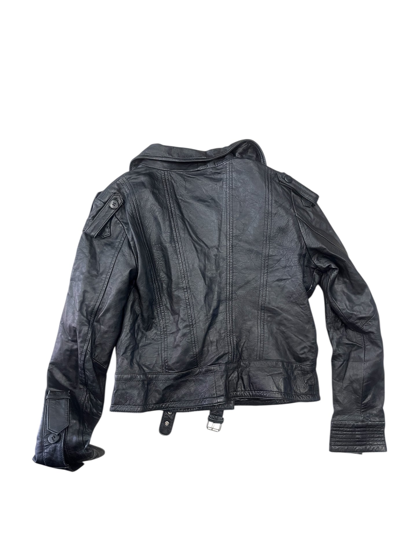 Black leather biker jacket #11383