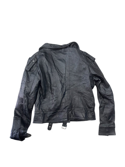 Black leather biker jacket #11383