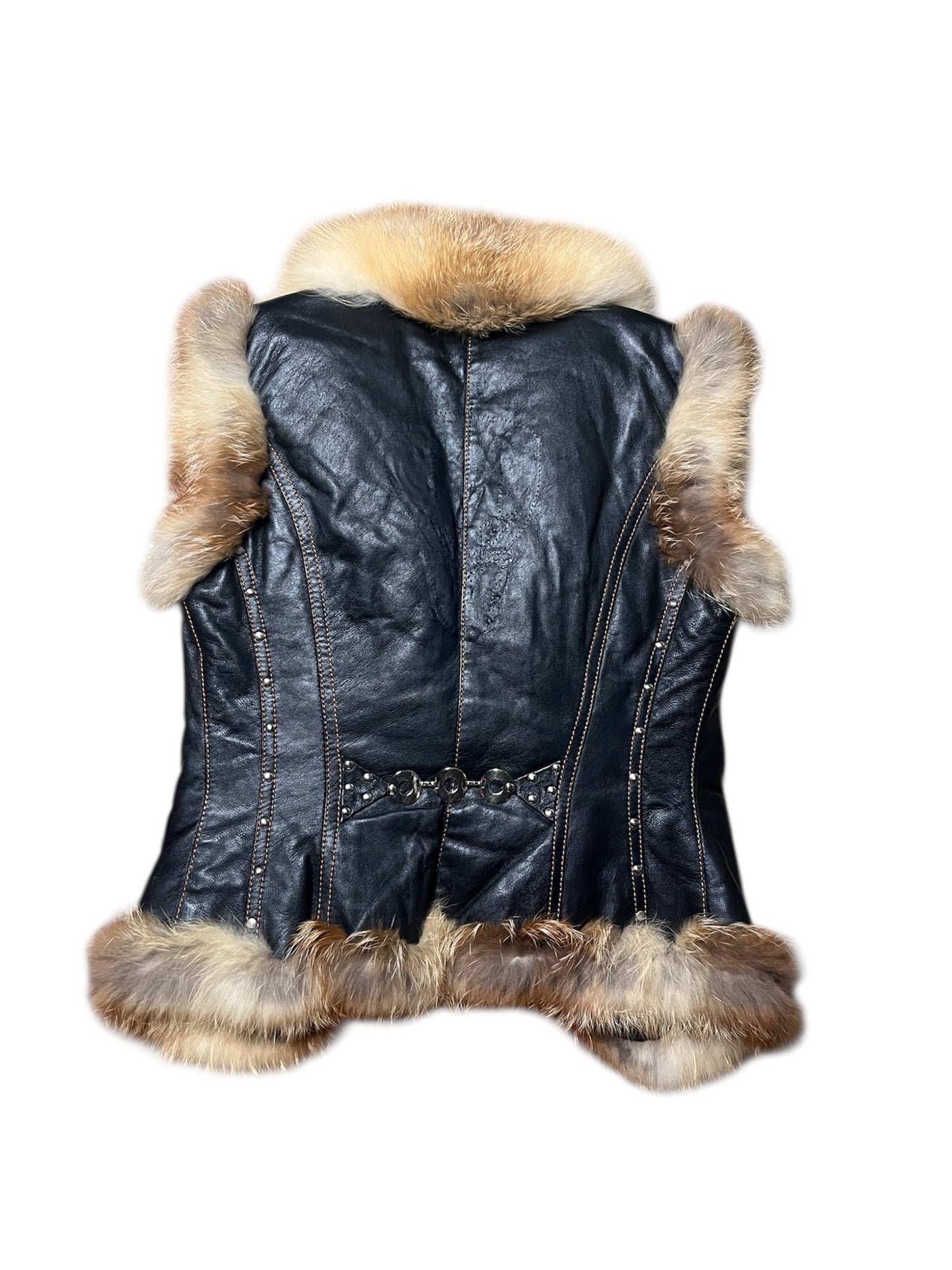 Black Leather Fur Vest — Statement Piece #12028