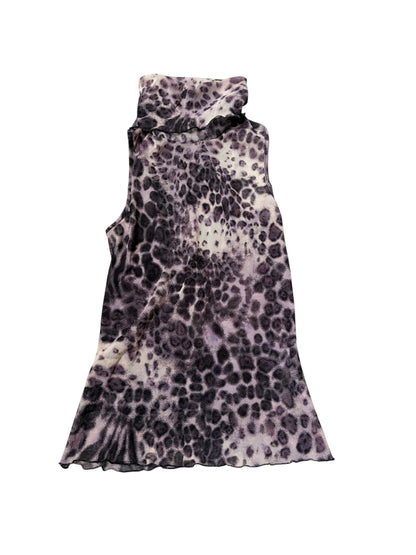 Tiziana Leopard-Print Mesh Turtleneck Top #13202