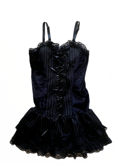 Gothic Black Viscose Pinstripe Dress M/L #4724