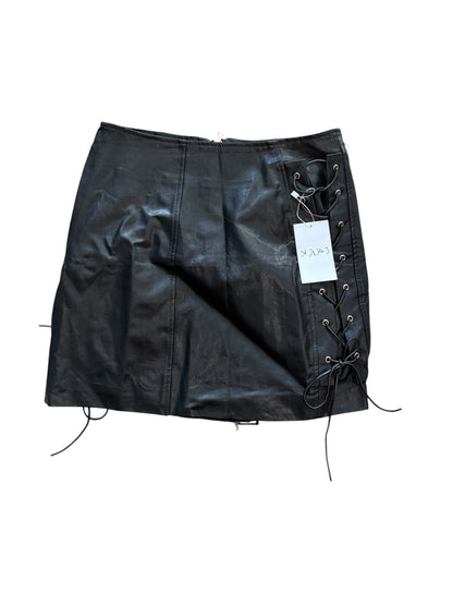 Black Faux Leather Lace-Up Biker Mini Skirt #11036